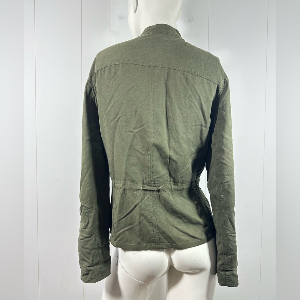 White House Black Market Sz 6 Utility Jacket Shirt Army Green Roll Tab Sleeves - Picture 7 of 13